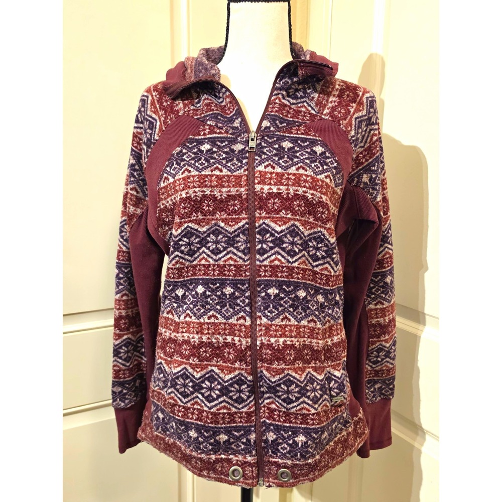 Avalanche Women's L Hooded Full Zip Fleece Hoodie Geometric Burgundy Navy